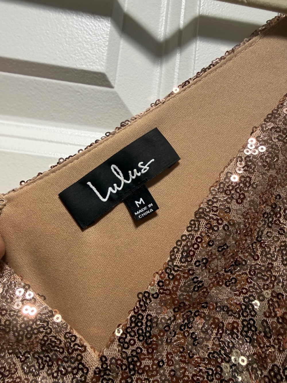 Lulu's Rose Gold Sequin V-Neck Dress - Picture 6 of 6